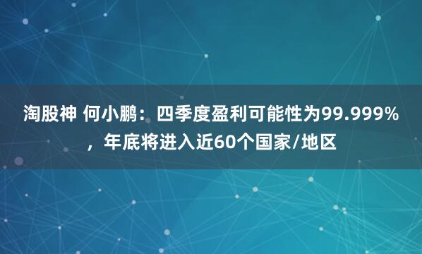 淘股神 何小鹏:四季度盈利可能性为99.999%,年底将进入近60个国家/地区